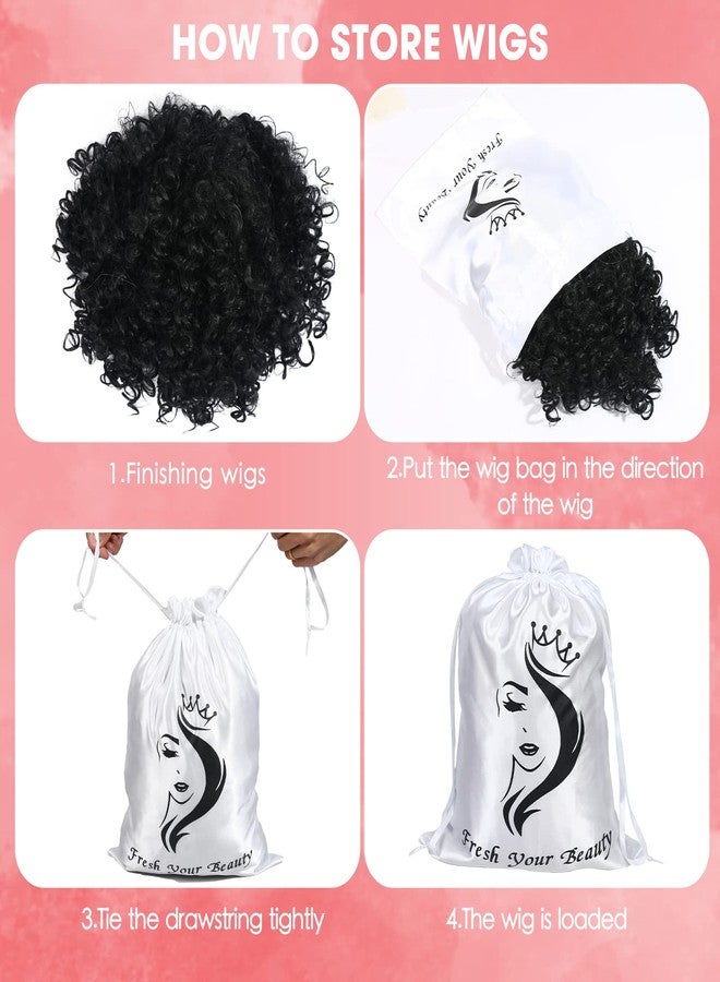 AliLeader 6 Pcs Silk/Satin Wig Storage Bags, Drawstring Travel Bag for Bundles,Wigs,Hair Extensions,Gift(White, Pink) - Image 5